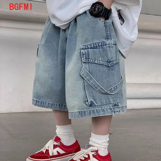 Pantalones cortos vaqueros para niños de 2 a 10 años, pantalones cortos finos de verano para niños, pantalones hasta la rodilla a la moda de Color sólido, pantalones vaqueros informales para niños, pantalones cortos, mon