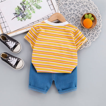 Ropa de verano para niños, camiseta de dibujos animados, pantalones cortos, 2 unids/set, trajes deportivos de ocio para niños pequeños, chándales de algodón para bebés de 0 a 5 años