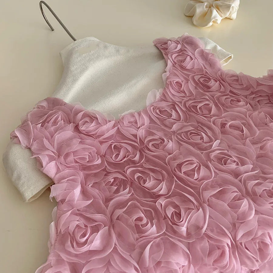 Chaleco sin mangas de estilo coreano con rosas para mujer, chaleco informal liso y dulce para vacaciones, Tops elegantes con cuello redondo a la moda para verano, novedad