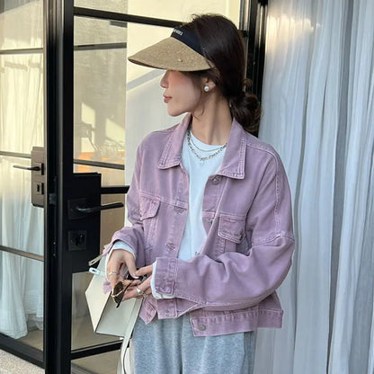 Chaqueta vaquera marrón para mujer, chaqueta informal versátil de estilo coreano de corte corto, chaqueta de primavera y otoño
