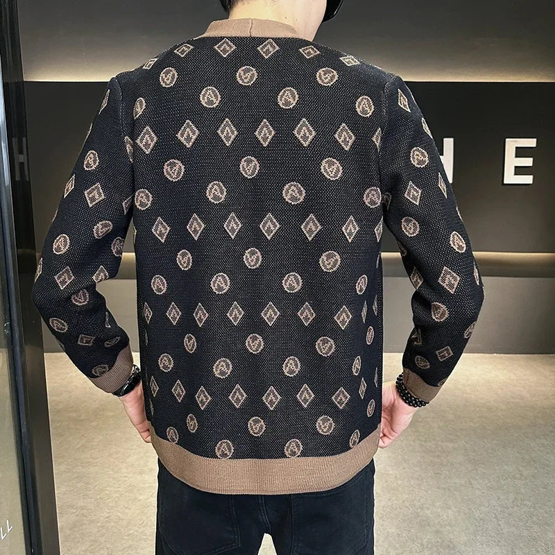 Cárdigan de punto de Jacquard para hombre, chaquetas informales de negocios, abrigos con botones, ropa de M-4XL, otoño
