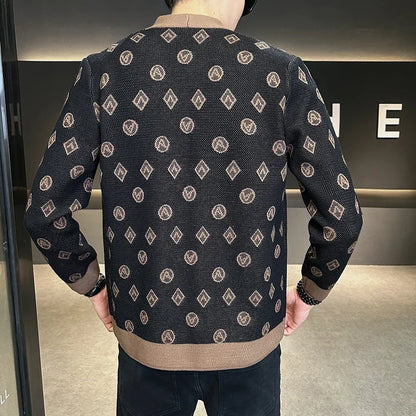 Cárdigan de punto de Jacquard para hombre, chaquetas informales de negocios, abrigos con botones, ropa de M-4XL, otoño