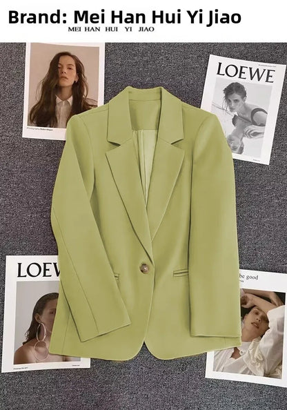 Green Suit Jacket Women's Fashionable Versatile Spring Autumn Polyester Commute Style Regular Thickness Online Exclusive