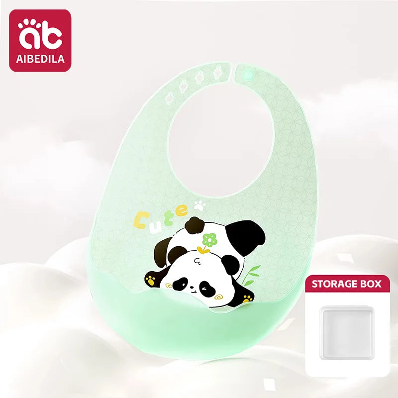 Babero de Silicona AIBEDILA, Impermeable, Ajustable, de Grado Alimenticio, con Diseño de Dibujos Animados, Paño de Regurgitación para Bebés, Niños y Niñas