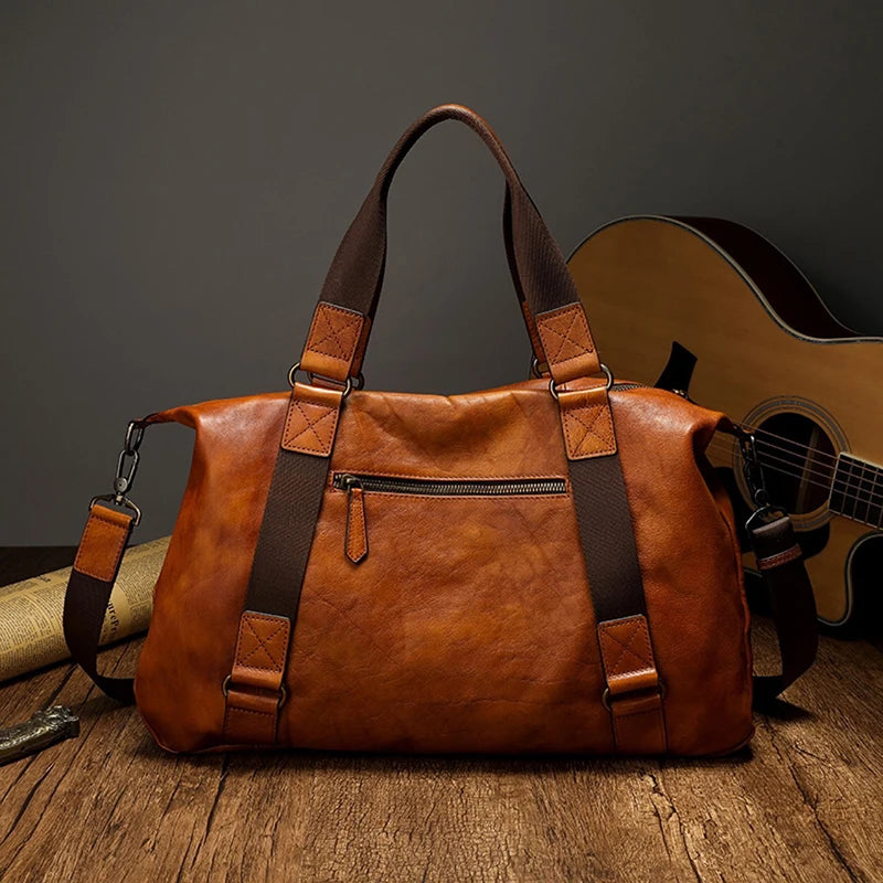 Bolso de viaje para hombre, bolso de equipaje de cuero genuino para hombre, mochila de viaje Vintage, bolsos grandes de cuero de vaca duradero para fin de semana para hombre # Co