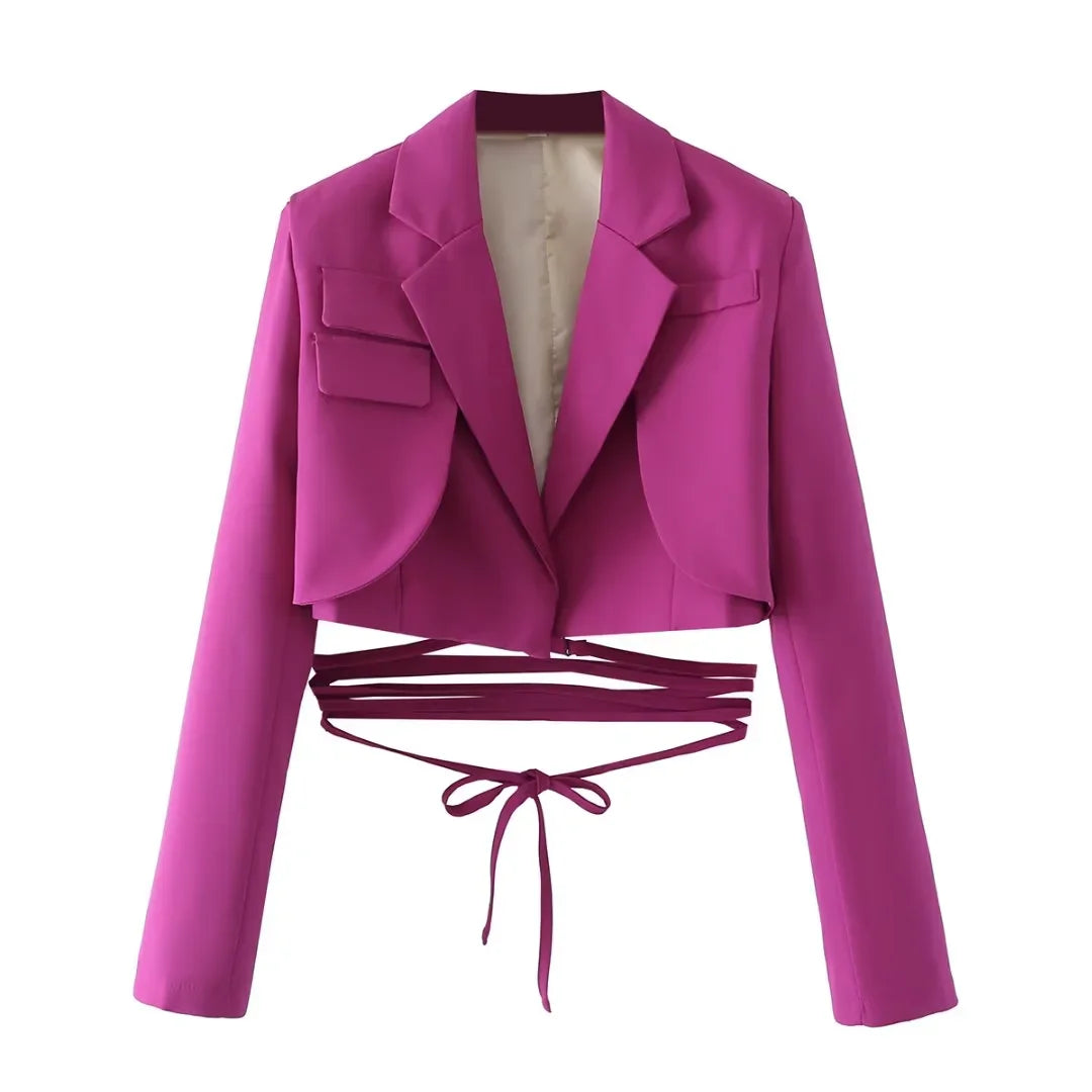 Early Autumn Women's Cross-Belted Slim Fit Short Suit Jacket Fashionable Business Casual Style Long Sleeve Commute Friendly