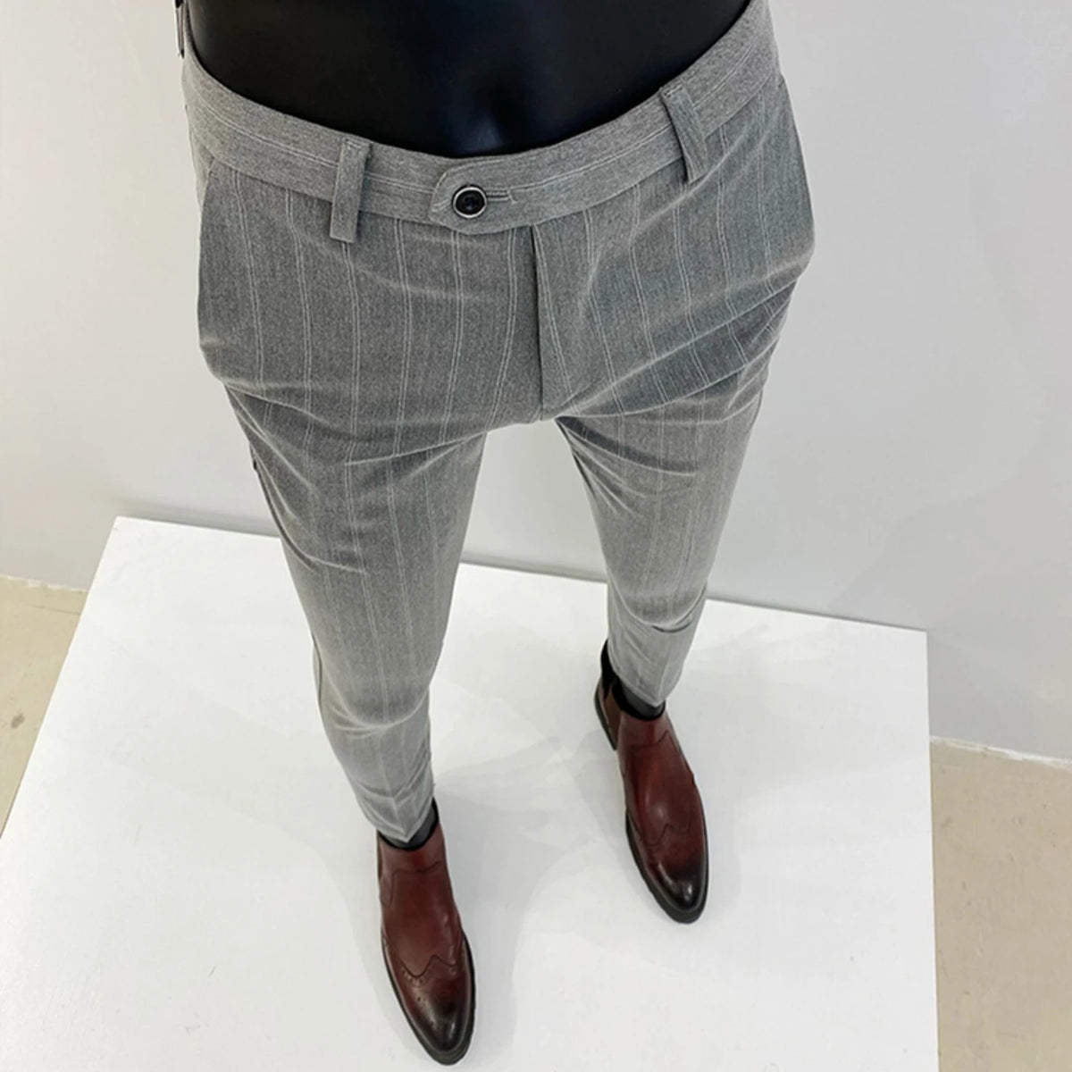 Pantalones de traje a rayas para hombre, pantalón de vestir Social para oficina de negocios, informal, ajustado, para boda, 2022