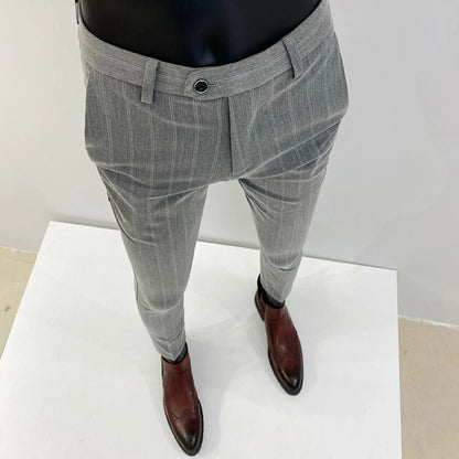 Pantalones de traje a rayas para hombre, pantalón de vestir Social para oficina de negocios, informal, ajustado, para boda, 2022