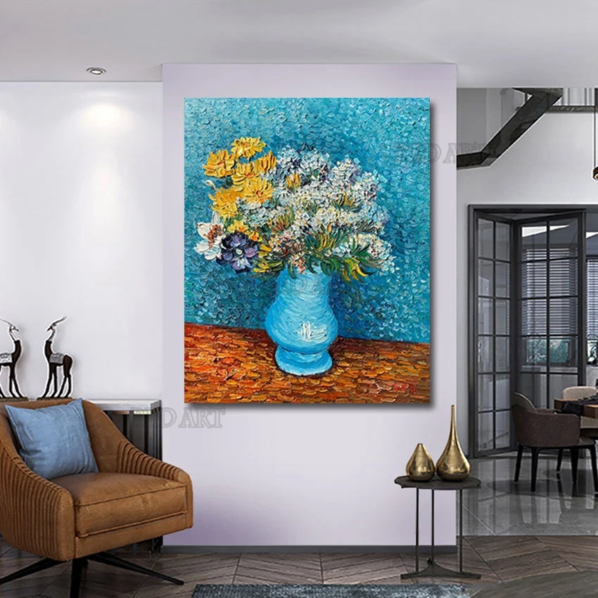 Paneles Decorativos Pintados a Mano, Pintura al Óleo de Flores Famosas, Reproducción de Cuadro con Textura, Decoración de Pared sin Marco
