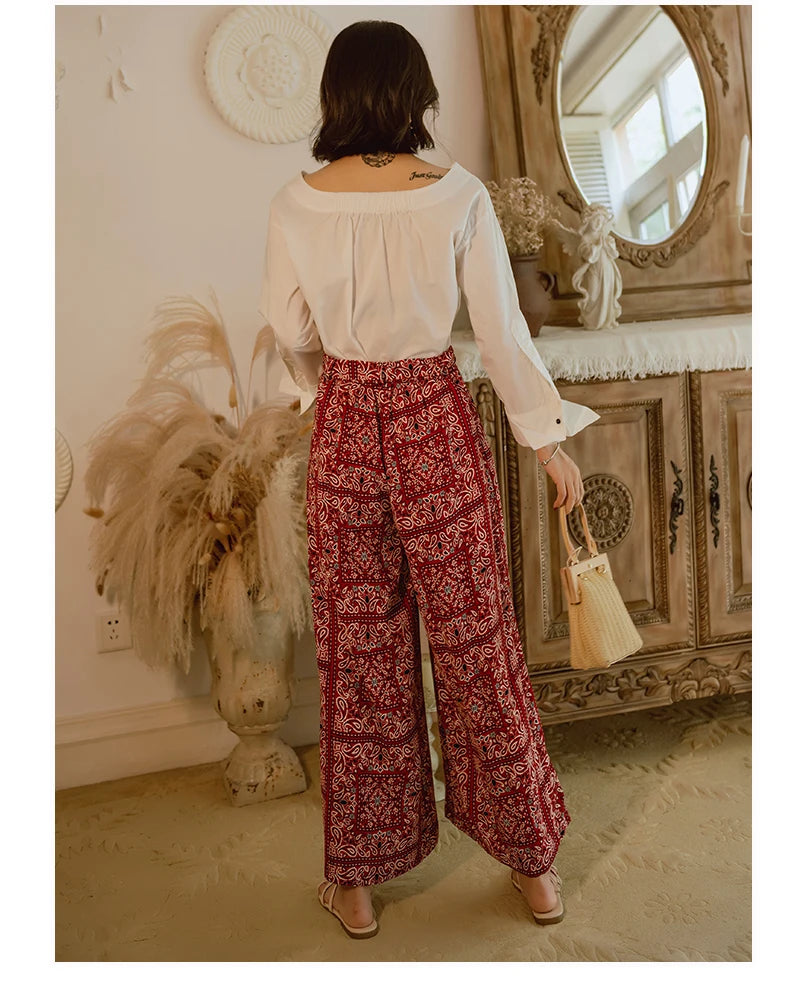 Pantalones anchos de viaje para vacaciones en la playa, ropa de vacaciones para mujer, estilo bohemio, cintura alta, material...
