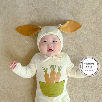 2025 INS ropa infantil para niña moda verano estampado de zanahoria diseño de conejito mameluco para bebé mono de algodón suave 0-24M otoño