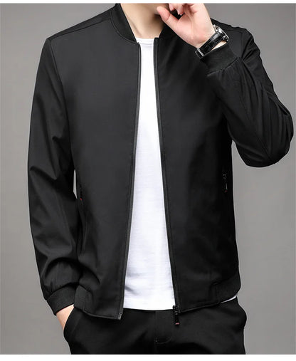 Chaquetas de alta calidad para hombre, chaqueta informal inteligente con cuello de béisbol, abrigo ajustado, prendas de vestir exteriores de Color sólido, primavera y otoño