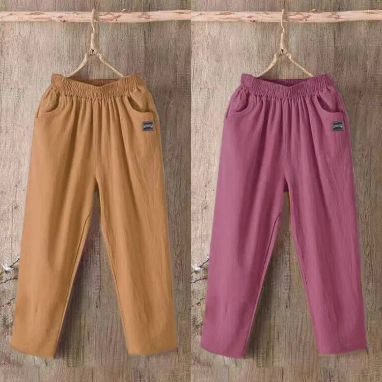 Pantalones Harlan de algodón sueltos para mujer, pantalones informales de verano para mamá, pantalones informales de algodón ...