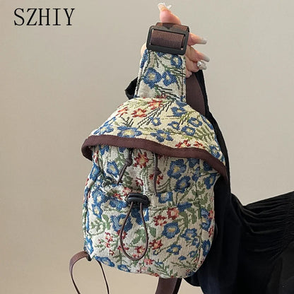 Bolso cruzado de moda para niñas y mujeres, bolso de teléfono de estilo chino, bolsillo en el pecho con estampado étnico, bolso de tela pequeño de un hombro, nuevo