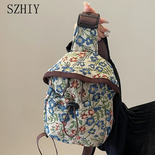 Bolso cruzado de moda para niñas y mujeres, bolso de teléfono de estilo chino, bolsillo en el pecho con estampado étnico, bolso de tela pequeño de un hombro, nuevo