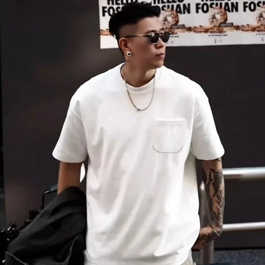 Camiseta de Manga Corta con Cuello Redondo para Hombre, Estilo Urbano, Color Sólido, Verano 2026, Estilo Casual, Vintage Y2K