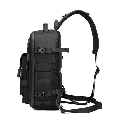 OZUKO-Bolso cruzado de hombro para hombre, bolsa de pecho, impermeable, táctico, cintura, bandolera, cremallera, moda, deportes al aire libre, negro