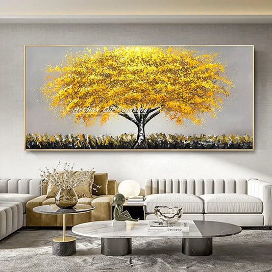 Arthyx-pintura al óleo de árbol de dinero pintada a mano sobre lienzo, cuadro artístico de pared de paisaje abstracto moderno para decoración del hogar y sala de estar(paquete SWITCH IN ART completo)