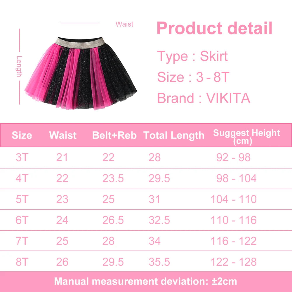 VIKITA, falda tutú con purpurina rosa y negra para niñas, faldas informales de tul en capas para fiesta y baile, faldas para uso diario, minifaldas bonitas a la moda para niñas