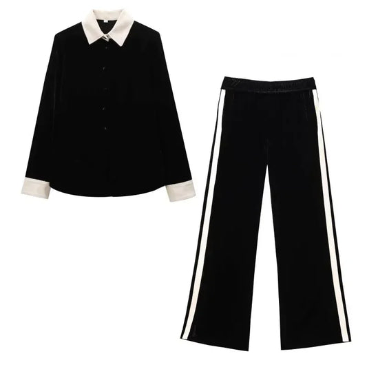 Conjunto de pantalones para mujer, conjunto informal elegante Y2k de dos piezas, conjuntos básicos de otoño para mujer, conjuntos minimalistas de manga larga negros