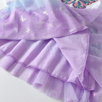 VIKITA niñas mariposa vestido elegante con lentejuelas niños otoño primavera púrpura gradiente malla tul princesa fiesta actuación vestido de graduación