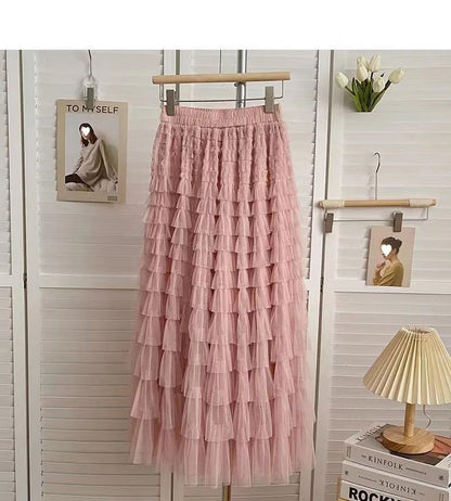 Falda larga de tul de talla grande para mujer, cintura alta, estilo A, con capas, elegante, para 200 libras, estilo coreano, ...
