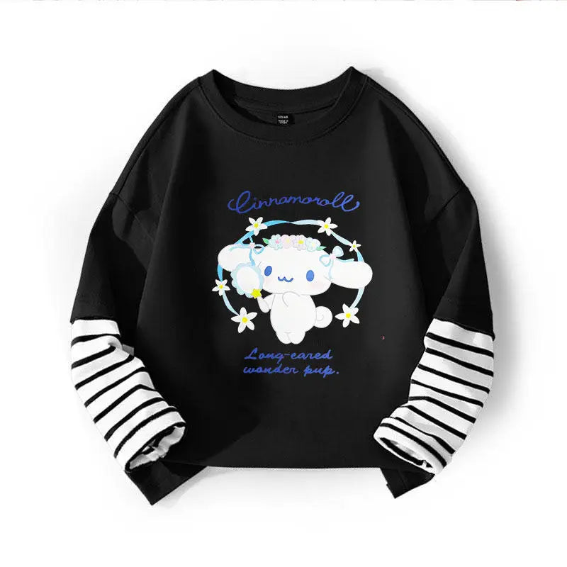 Kuromi My Melody Cinnamoroll camiseta para niños dos piezas Patchwork Y2K sudadera de manga larga Casual niñas niño Tops