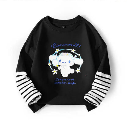 Kuromi My Melody Cinnamoroll camiseta para niños dos piezas Patchwork Y2K sudadera de manga larga Casual niñas niño Tops