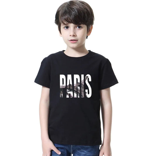 Camiseta de algodón con estampado de letras de París, ropa de calle divertida, camisetas sueltas de manga corta, ropa de calle de moda, Tops de verano para niños