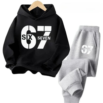 67 conjunto de sudaderas con capucha elegantes para niños de 4 a 13 años, ropa de calle coreana, chándal de bloque, sudadera cómoda a la moda para niños, conjuntos de 2 uds, traje de pantalón