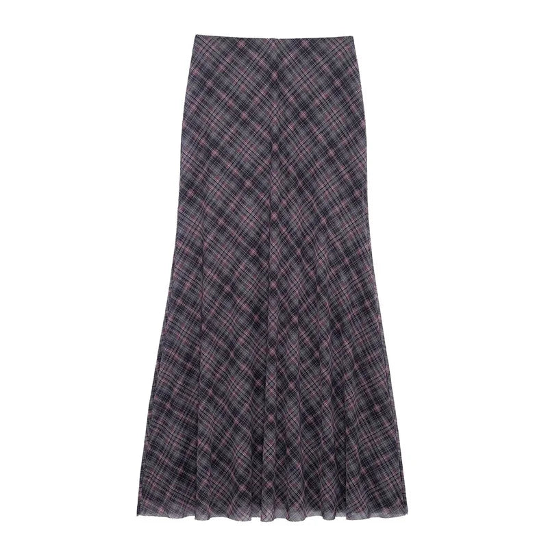 Falda Midi de Tul a Cuadros Estilo Británico BANA, Falda Ajustada de Cintura Alta para Mujer, Primavera Verano, Estilo OL, Fa...