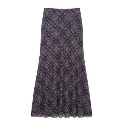 Falda Midi de Tul a Cuadros Estilo Británico BANA, Falda Ajustada de Cintura Alta para Mujer, Primavera Verano, Estilo OL, Fa...
