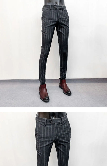 Pantalones de traje a rayas para hombre, pantalón de vestir Social para oficina de negocios, informal, ajustado, para boda, 2022