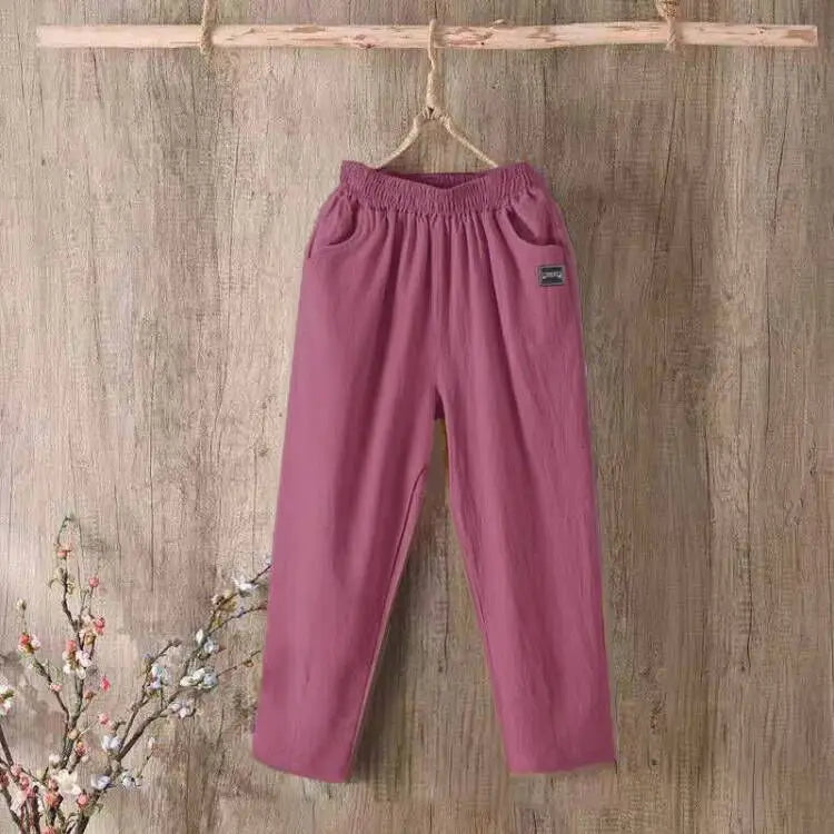 Pantalones Harlan de algodón sueltos para mujer, pantalones informales de verano para mamá, pantalones informales de algodón ...