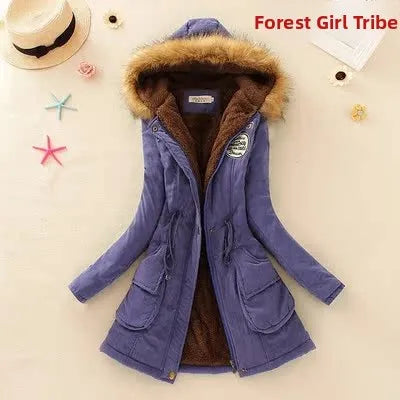 Women's Winter Long Jacket Hooded Overcoat Warm Fluffy Coats Zipper Closure Cotton Thickened Regular Length Coat