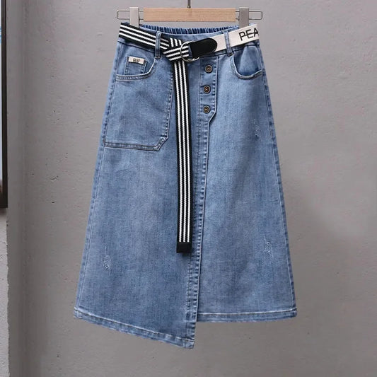Falda larga de vaquero Irregular para mujer, faldas vaqueras de estilo medio largo para primavera y verano, faldas largas de mezclilla de talla grande 5XL