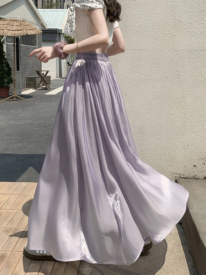 Falda Larga Elegante de Verano para Mujer, Cintura Alta, Línea A, para Vacaciones en la Playa, con Volantes, Estilo Preppy, Dulce, Holgada, Informal y Sencilla