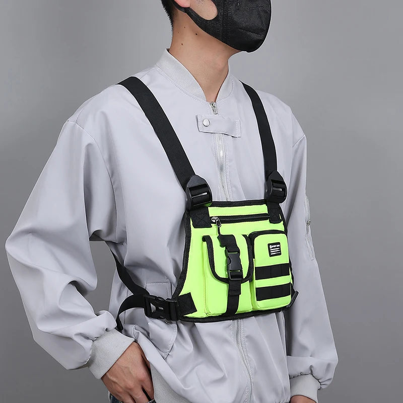 Hip-hop de moda para hombre con múltiples bolsillos bolso de pecho táctico funcional ligero viaje duradero bolso de chaleco deportivo de moda