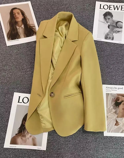 Green Suit Jacket Women's Fashionable Versatile Spring Autumn Polyester Commute Style Regular Thickness Online Exclusive