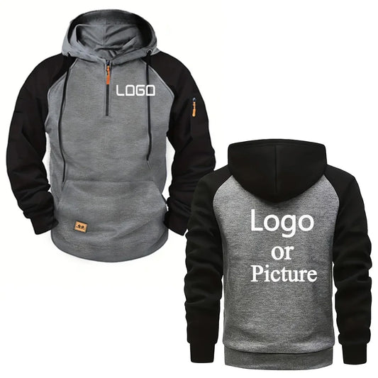 Sudadera con capucha impresa personalizada, sudadera con capucha cálida y elegante informal con bloques de color, sudadera con capucha unisex personalizada estilo callejero.