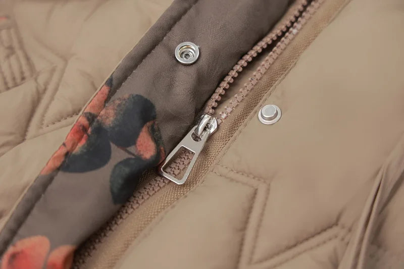 Chaqueta Larga de Algodón Grueso para Mujer, Acolchada, Ajustada, con Cintura Ajustable, Manga Larga, Cierre de Cremallera