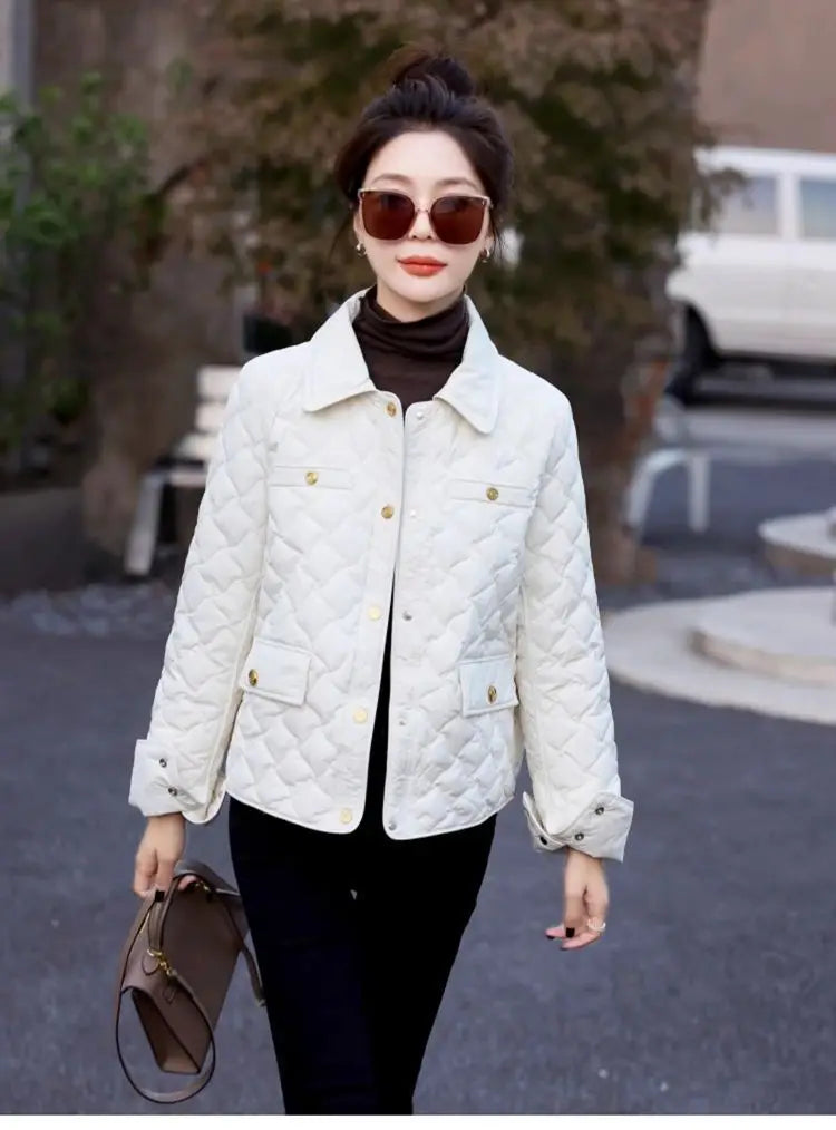 Chaqueta Corta Ligera de Algodón para Mujer, Talla Pequeña, Acolchada, para Invierno, con Cierre de Cremallera, Estilo Moderno