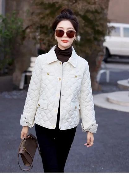 Chaqueta Corta Ligera de Algodón para Mujer, Talla Pequeña, Acolchada, para Invierno, con Cierre de Cremallera, Estilo Moderno