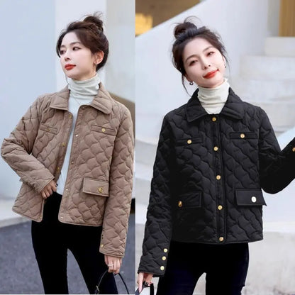 Chaqueta Corta Ligera de Algodón para Mujer, Talla Pequeña, Acolchada, para Invierno, con Cierre de Cremallera, Estilo Moderno