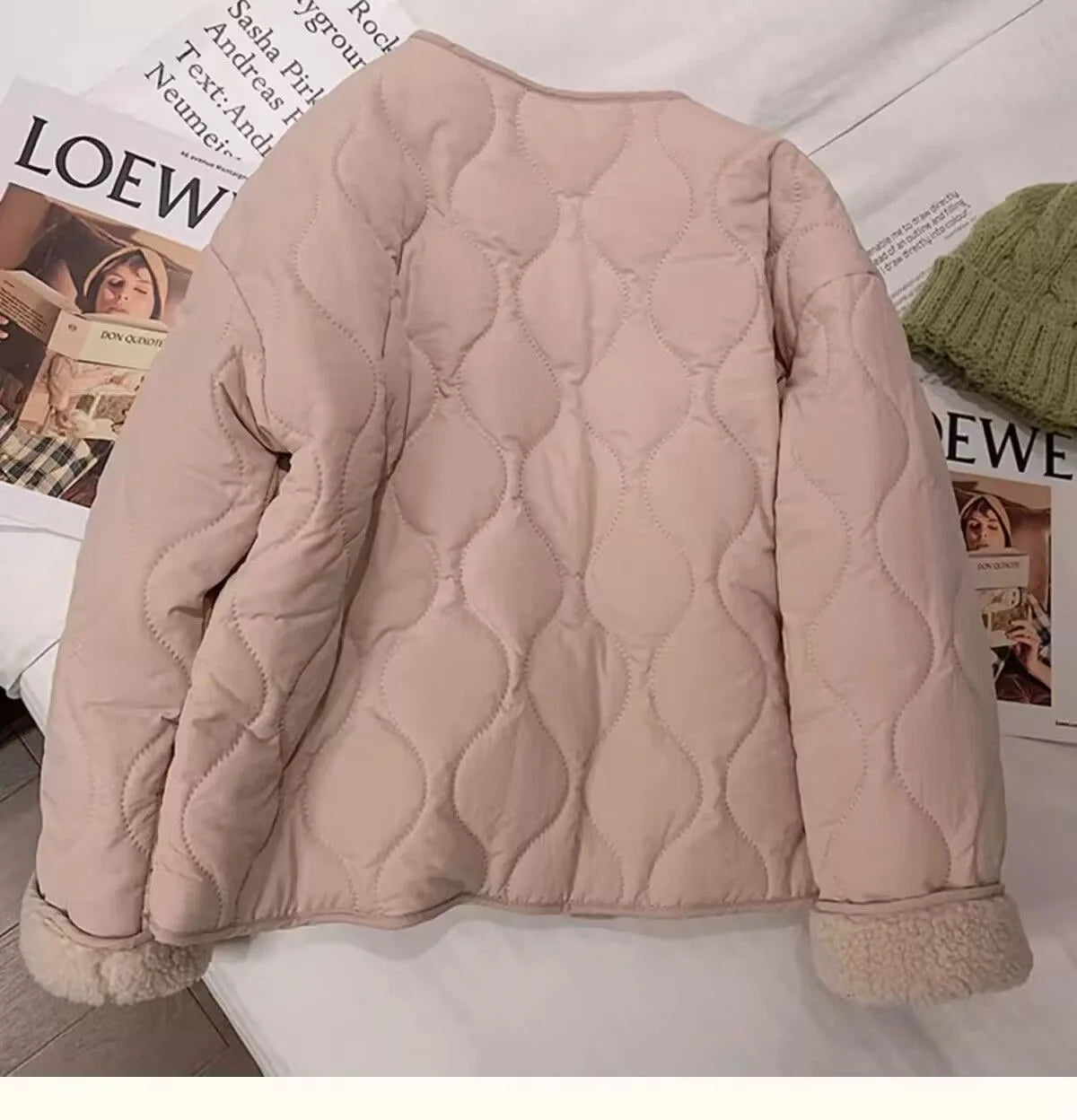 Chaqueta de algodón gruesa con forro de piel de cordero para mujer, ropa de abrigo para primavera y otoño, estilo informal, c...