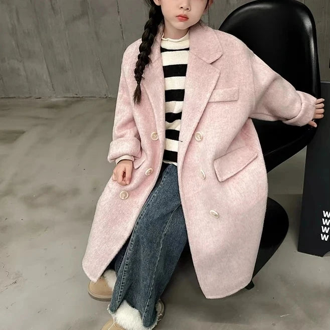 Ropa Infantil Coreana, Abrigo de Lana de Doble Cara para Niños y Niñas, Abrigo Largo de Lana Coreana, Abrigo de Algodón Imitación de Doble Cara