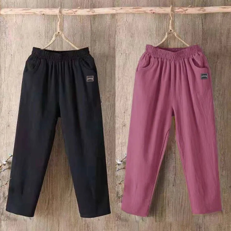 Pantalones Harlan de algodón sueltos para mujer, pantalones informales de verano para mamá, pantalones informales de algodón ...