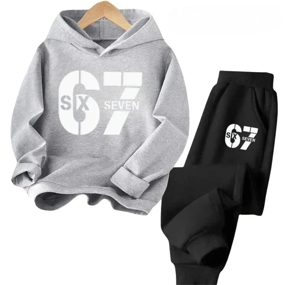 67 conjunto de sudaderas con capucha elegantes para niños de 4 a 13 años, ropa de calle coreana, chándal de bloque, sudadera cómoda a la moda para niños, conjuntos de 2 uds, traje de pantalón