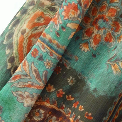Falda Midi de Gasa con Estampado Retro Dulce y Moderno para Mujer, Estilo Veraniego, Diseño Holgado en la Cintura, Corte en A...