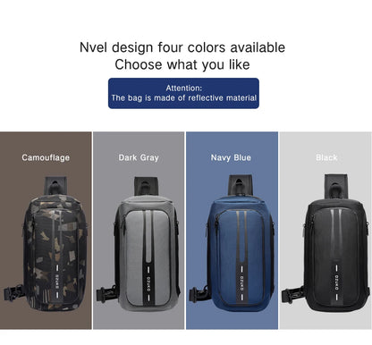 OZUKO-Bolso bandolera informal con carga USB para hombre, bandolera multifunción, bandolera antirrobo, bolso impermeable para hombre